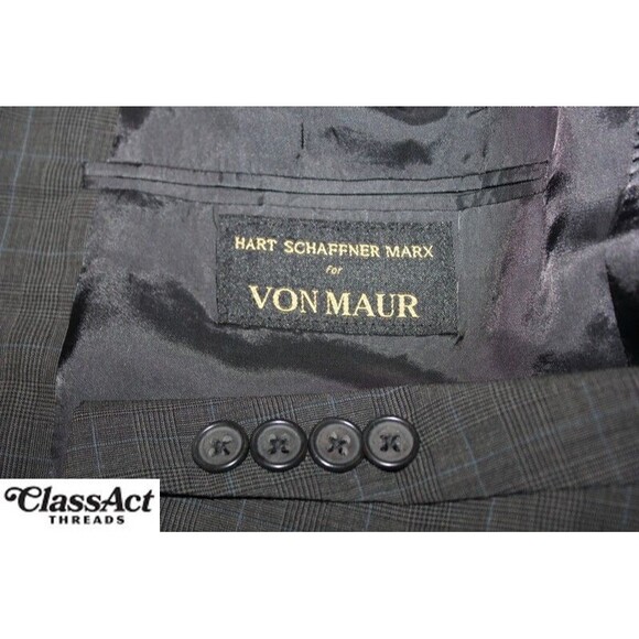 Hart Schaffner Marx 2 Piece Suit Gray Glen Plaid Wool 2 Btn 42L 37" Waist - Picture 10 of 11